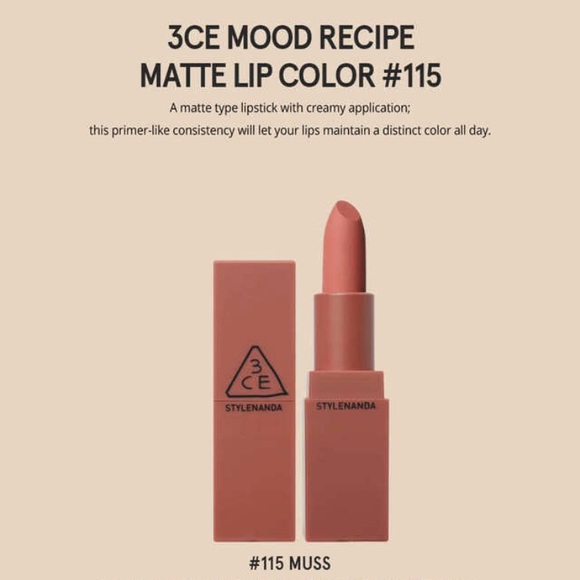 New 3CE Mood Recipe Matte Lipstick #115 Muss - Picture 2 of 7